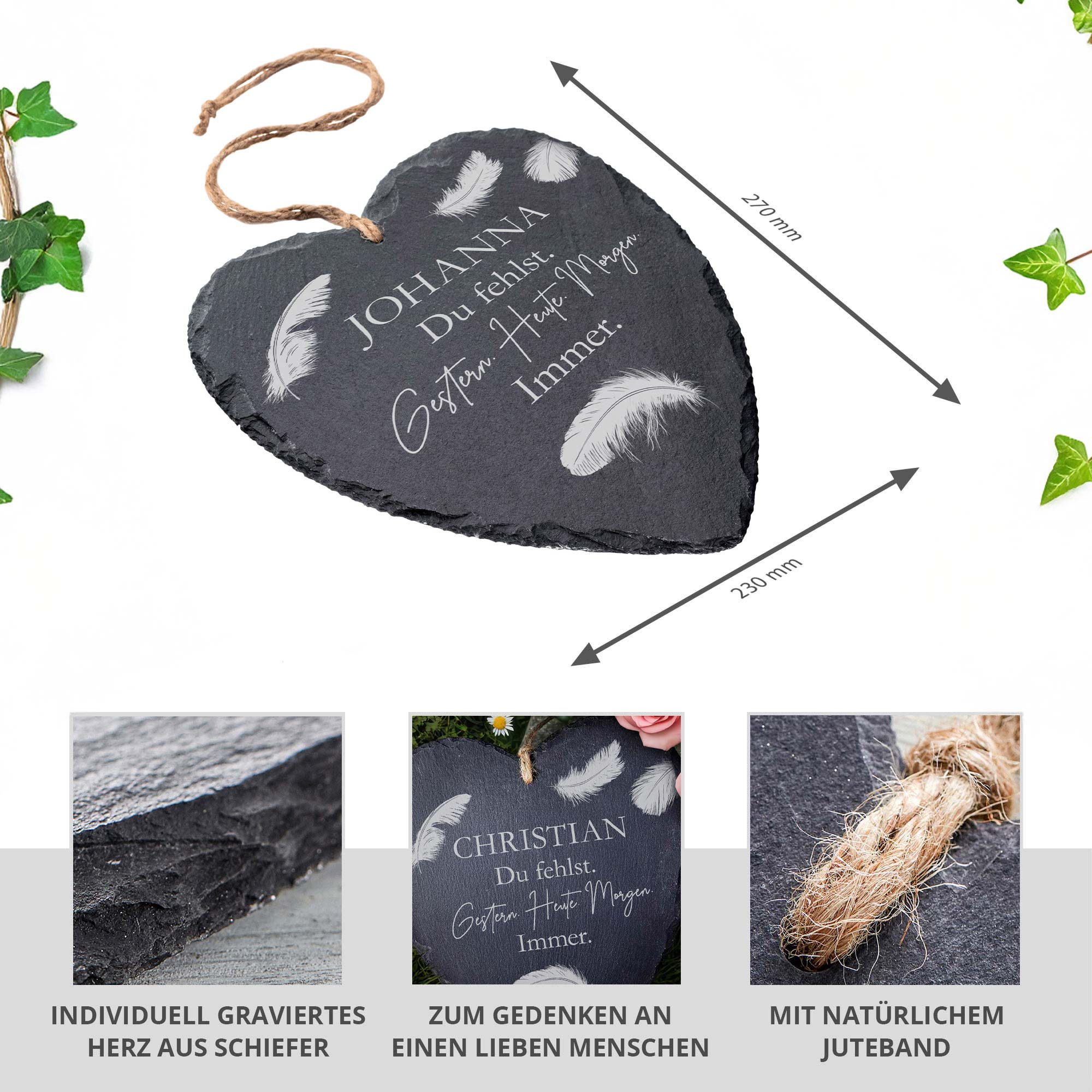 Personalisiertes Schieferherz - Du fehlst