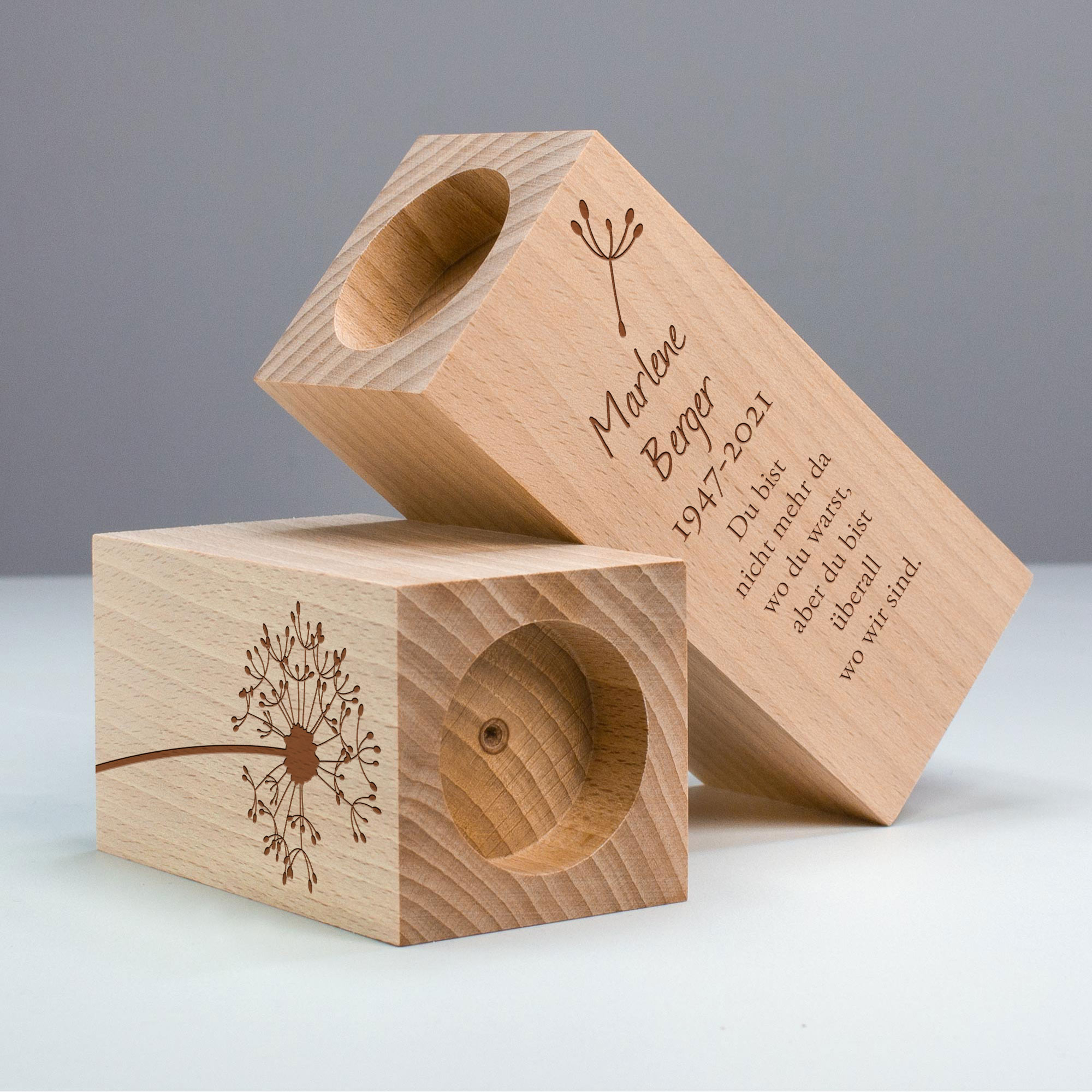 Teelichthalter Set mit Gravur zur Trauer - Trauerblume