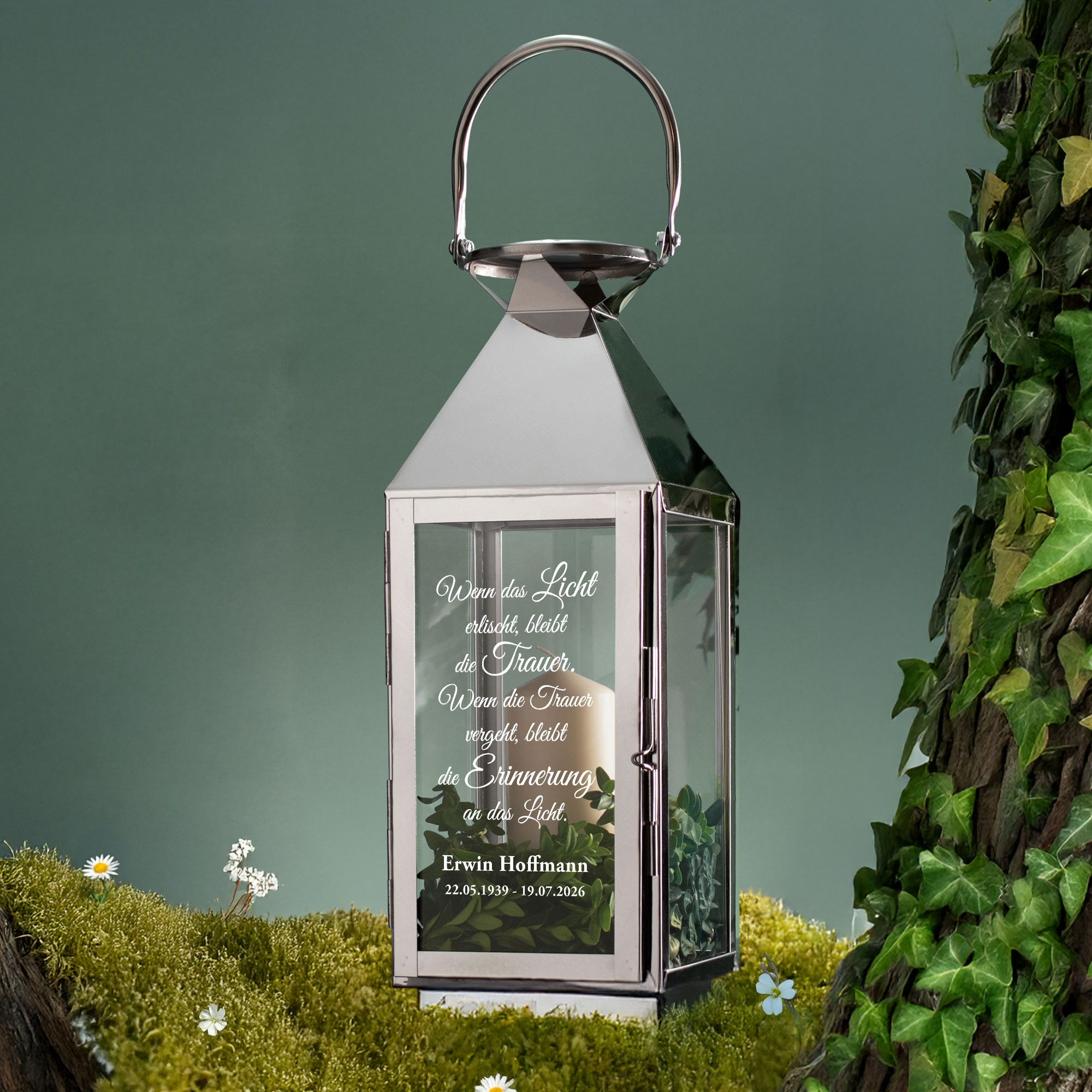 Personalisierte Silber Laterne - Wenn das Licht erlischt
