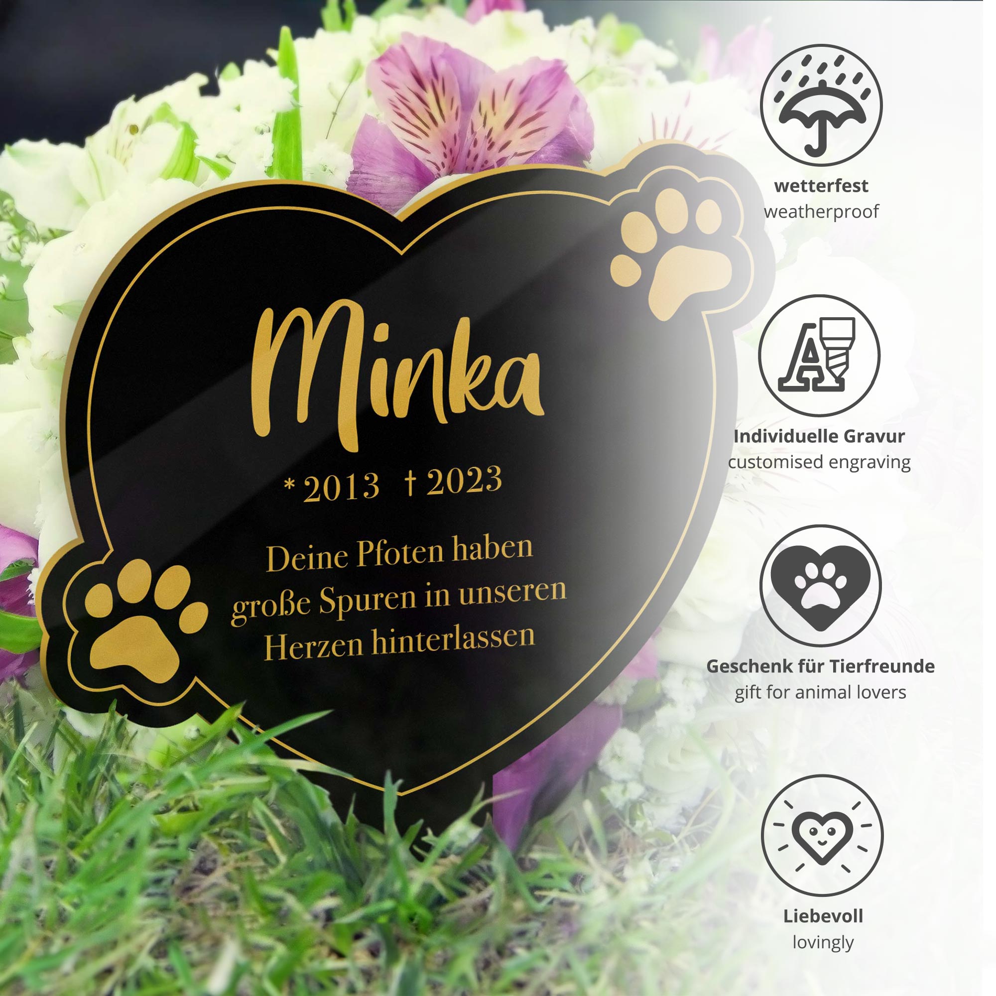 Personalisierte Gedenktafel für Katzen - Schwarz