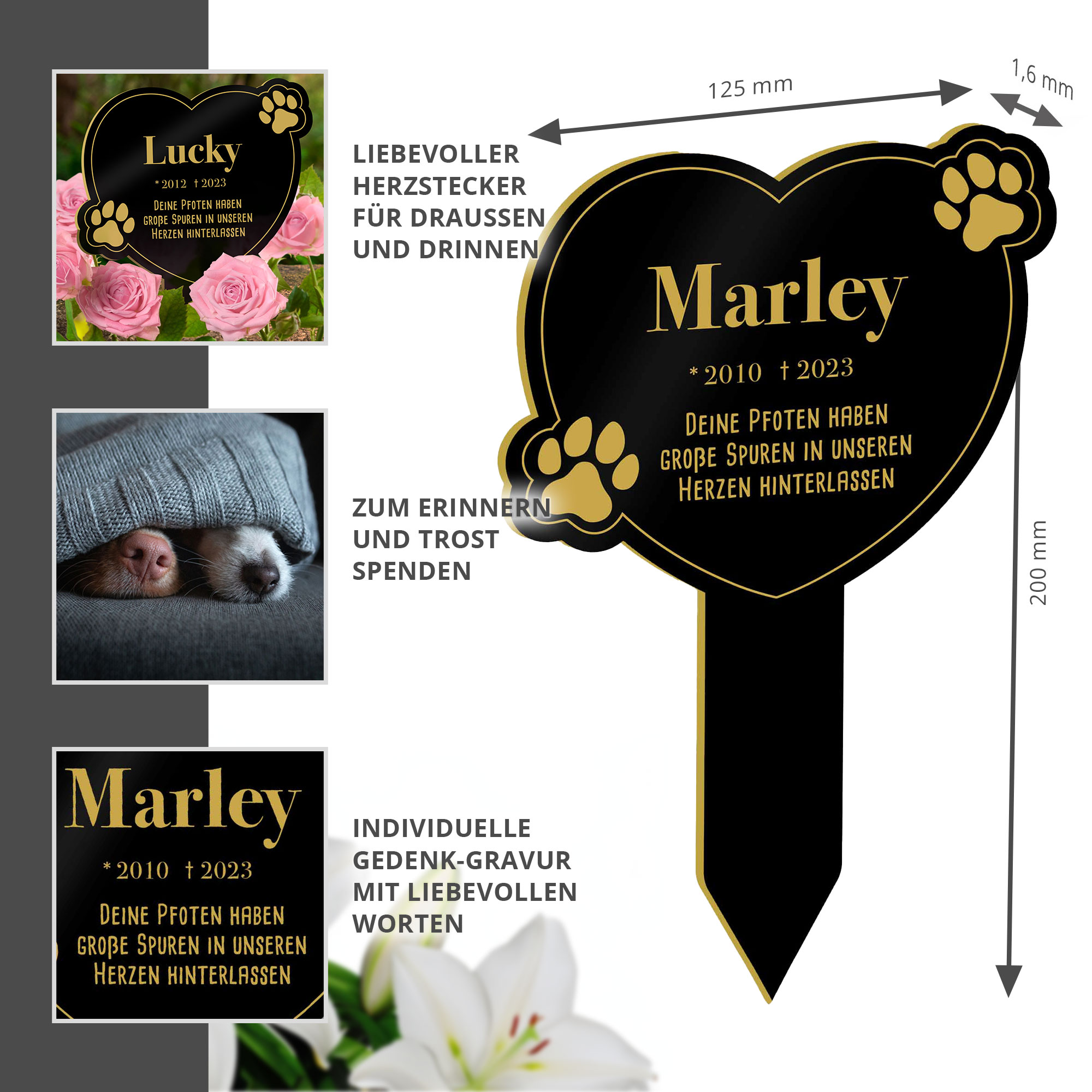 Personalisierte Gedenktafel für Hunde - Schwarz