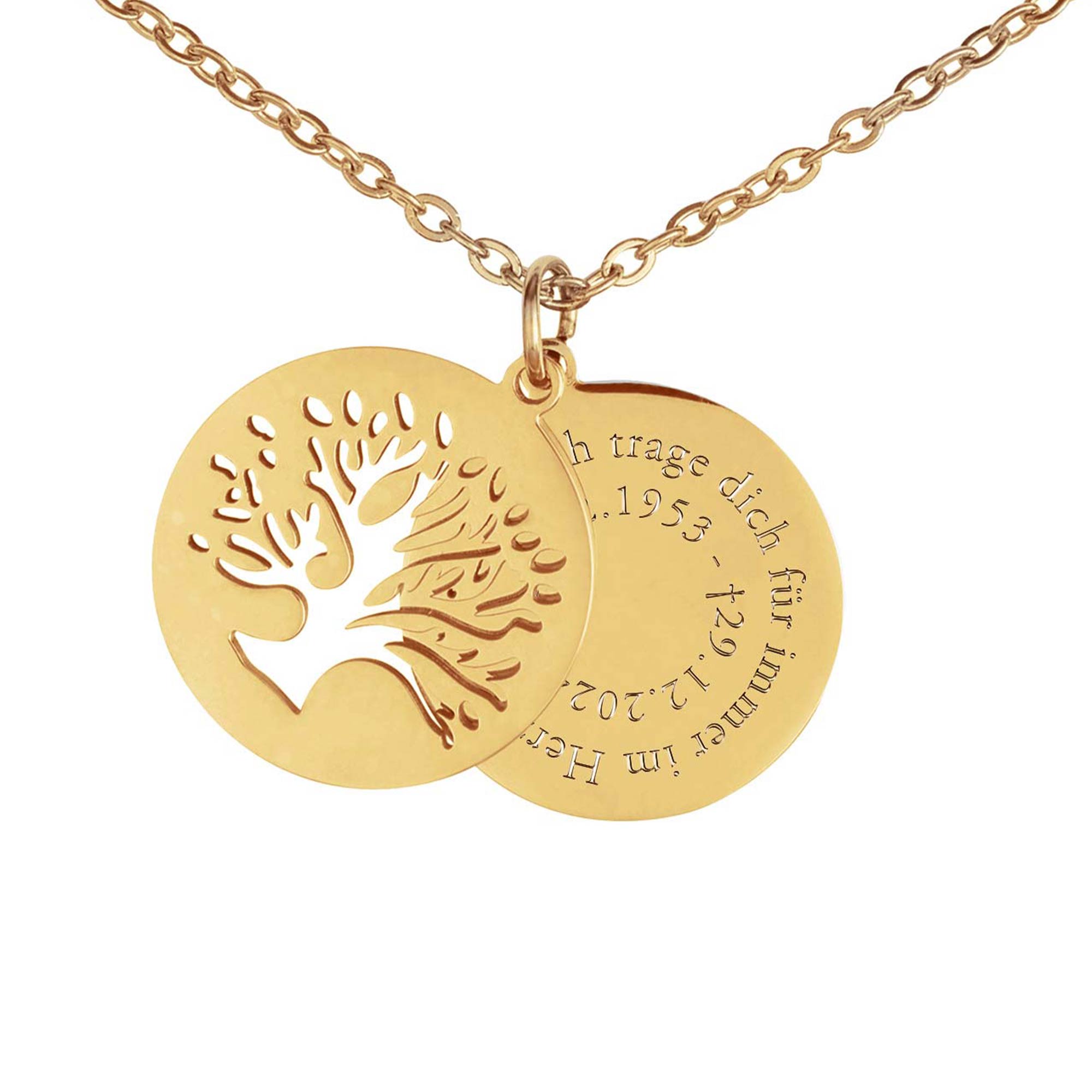 Personalisierte Halskette Gold mit 2 Anhängern - Lebensbaum