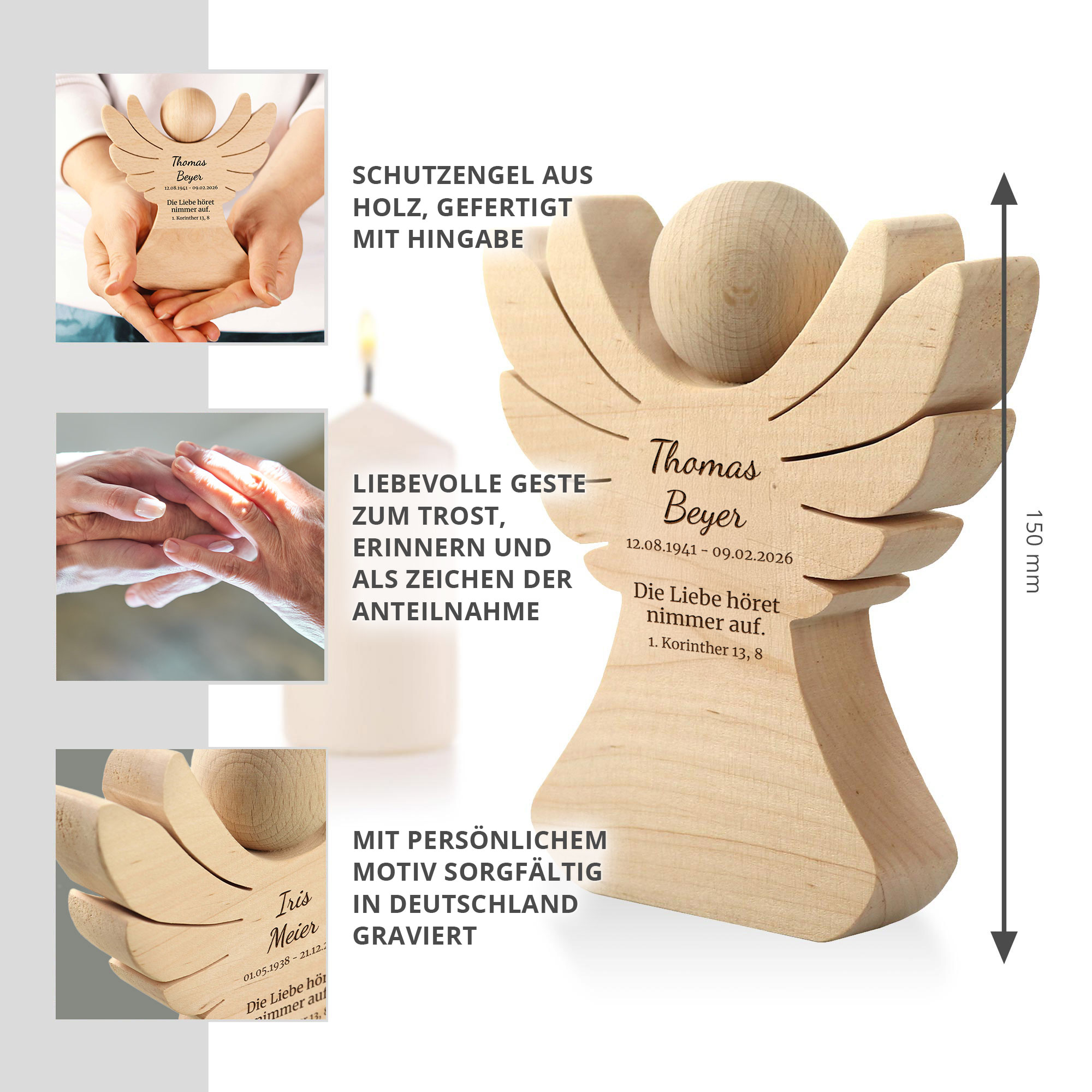 Personalisierter Holzengel - Die Liebe höret nimmer auf