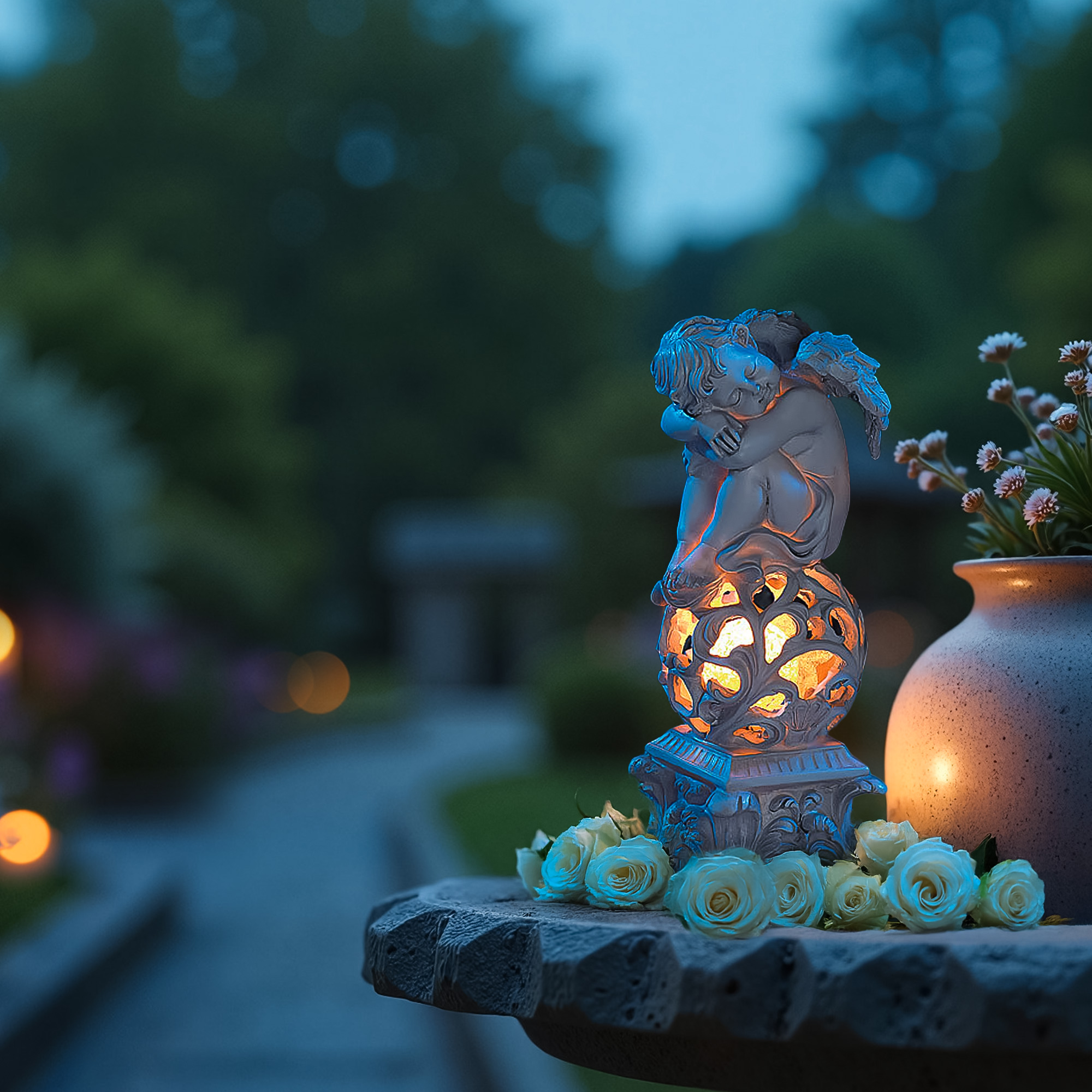 Grabschmuck – Grabengel mit Solarlicht