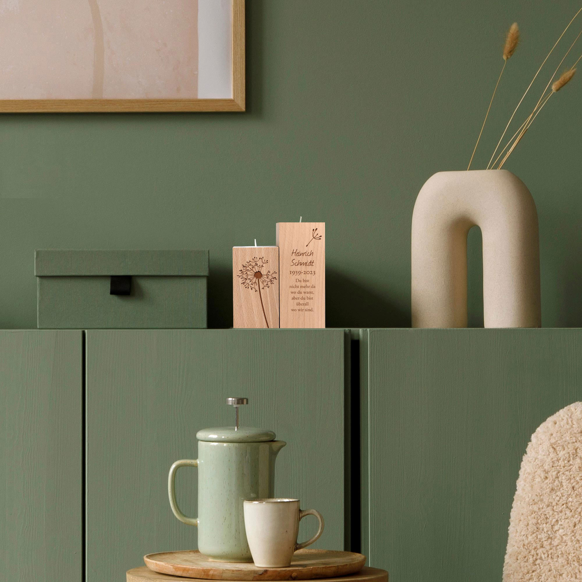 Teelichthalter Set mit Gravur zur Trauer - Trauerblume