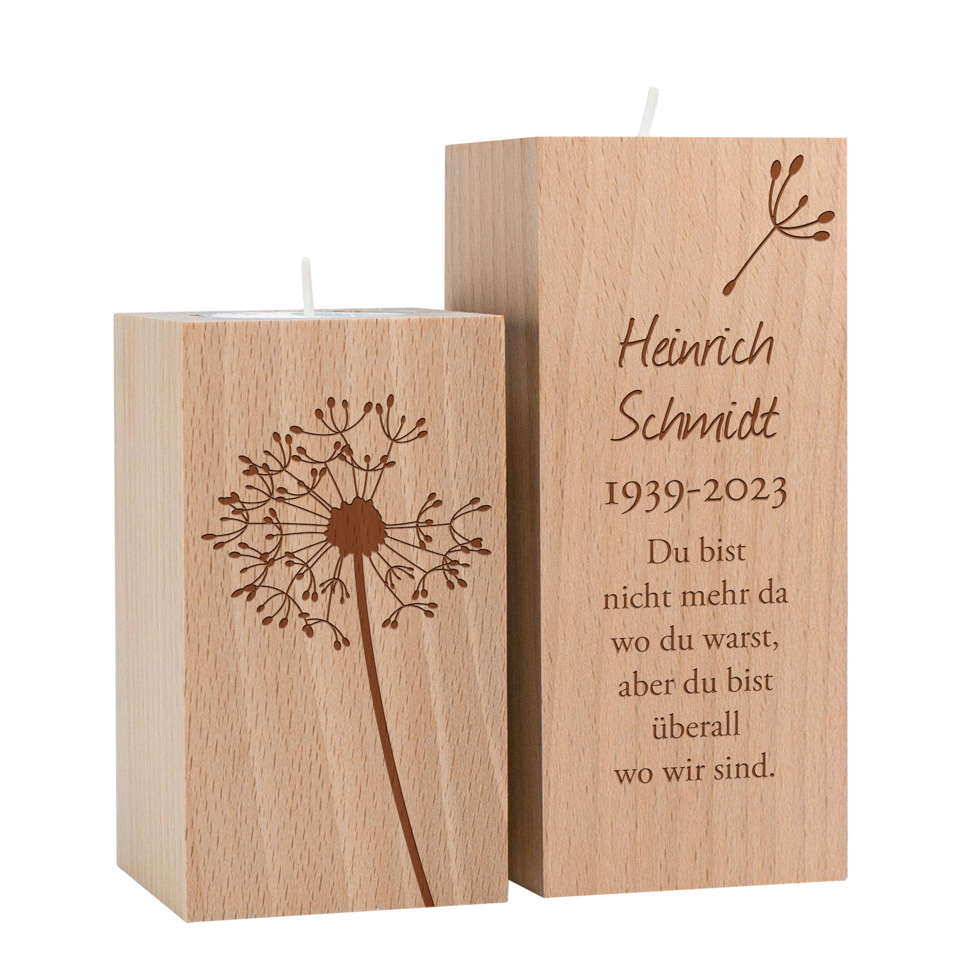 Teelichthalter Set mit Gravur zur Trauer - Trauerblume