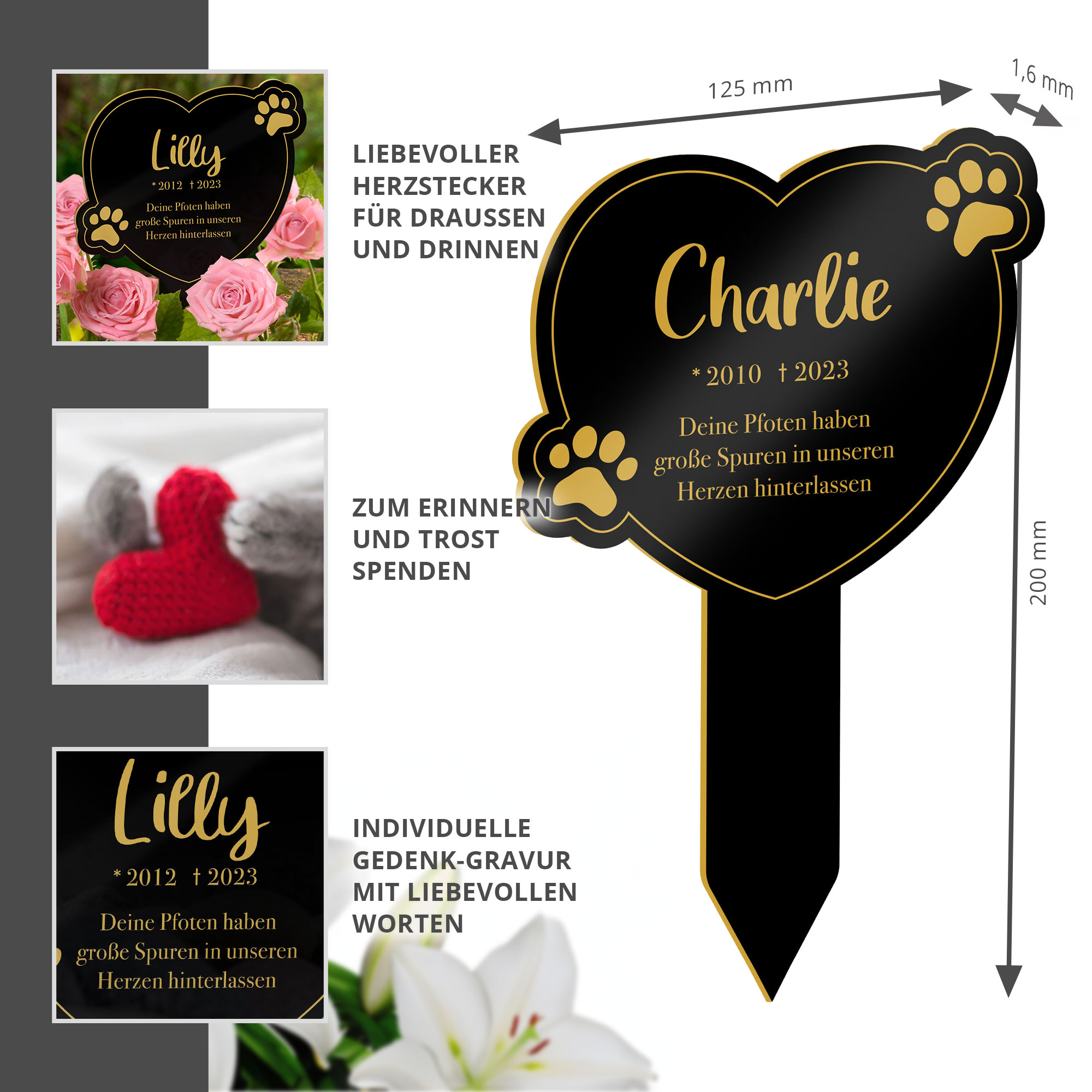 Personalisierte Gedenktafel für Katzen - Schwarz