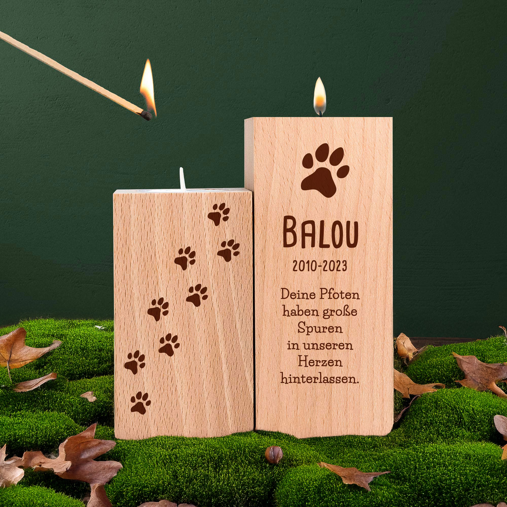 Teelichthalter Set mit Gravur zur Trauer - Hund