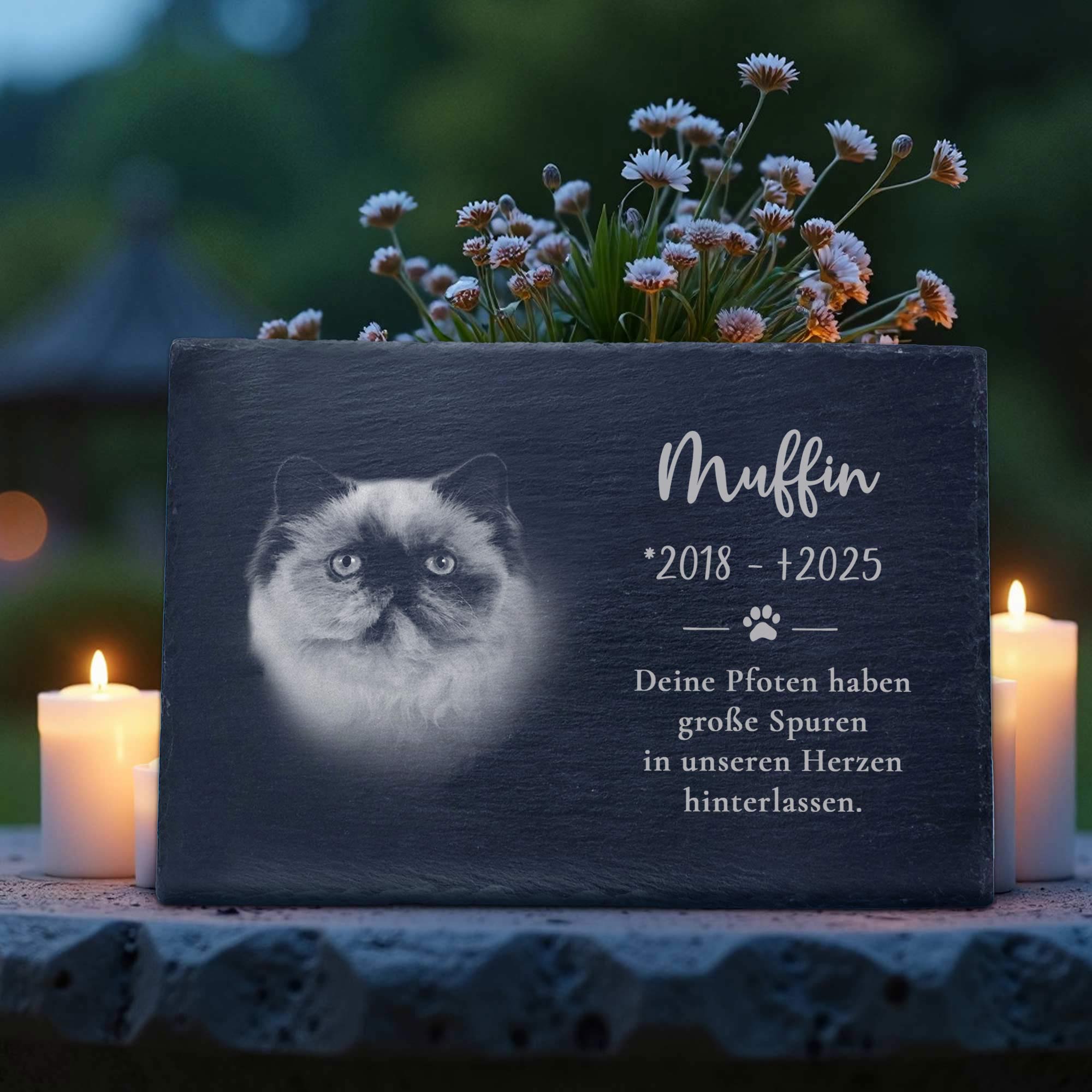 Personalisierte Grabplatte mit Foto - Hund & Katze