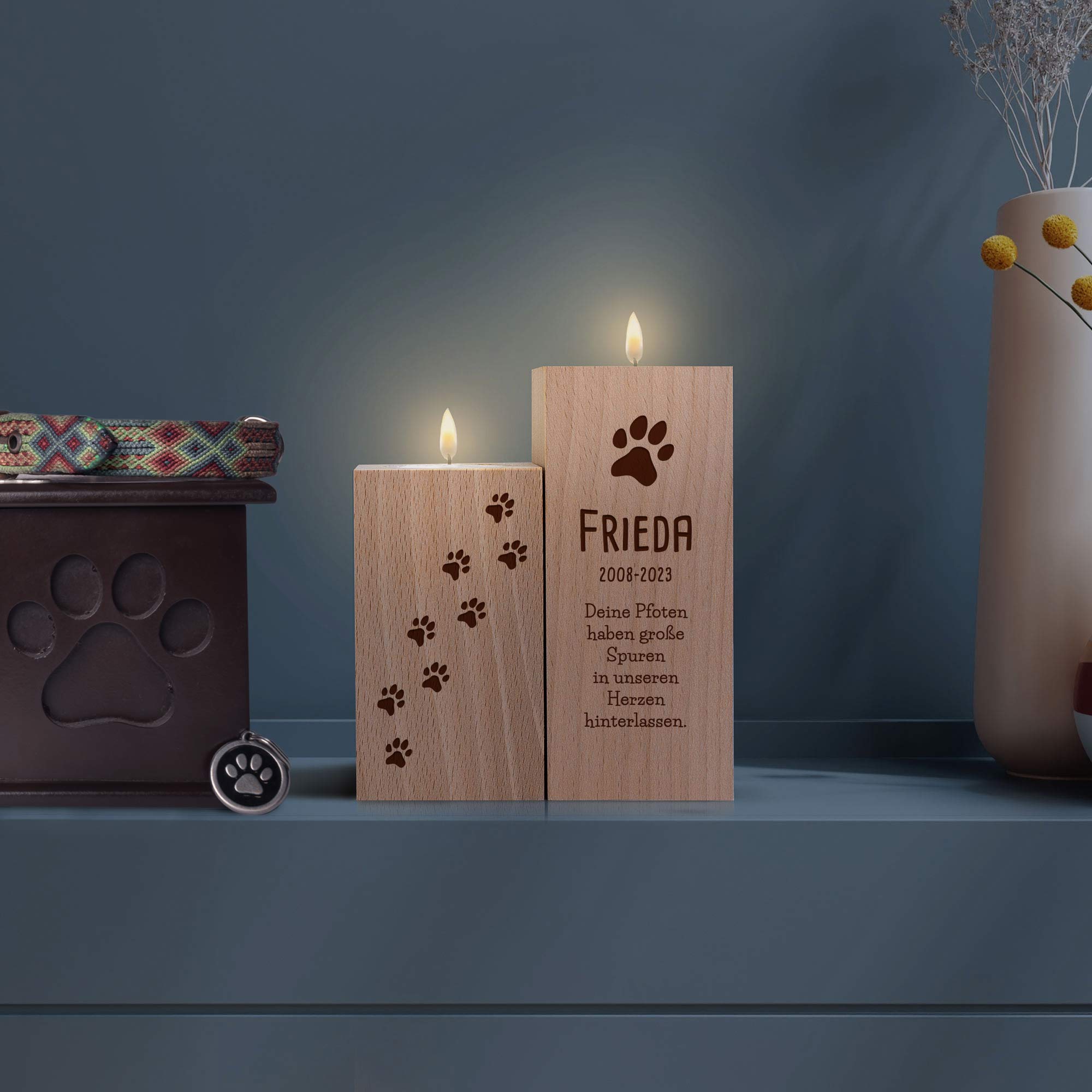 Teelichthalter Set mit Gravur zur Trauer - Hund