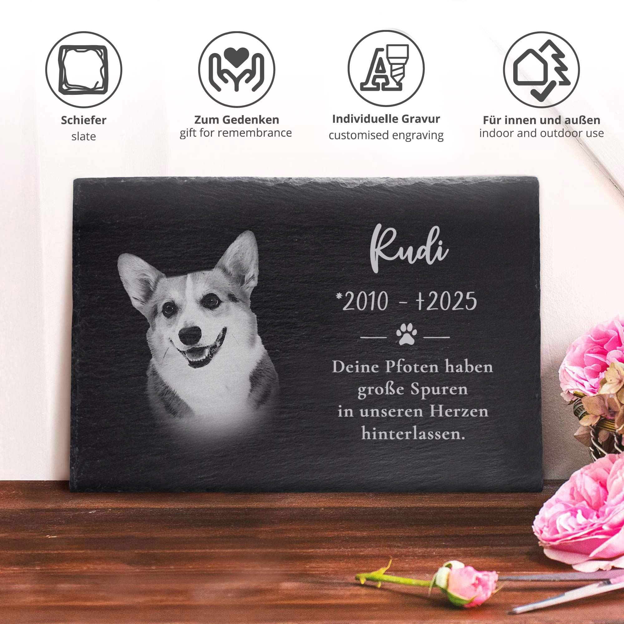 Personalisierte Grabplatte mit Foto - Hund & Katze