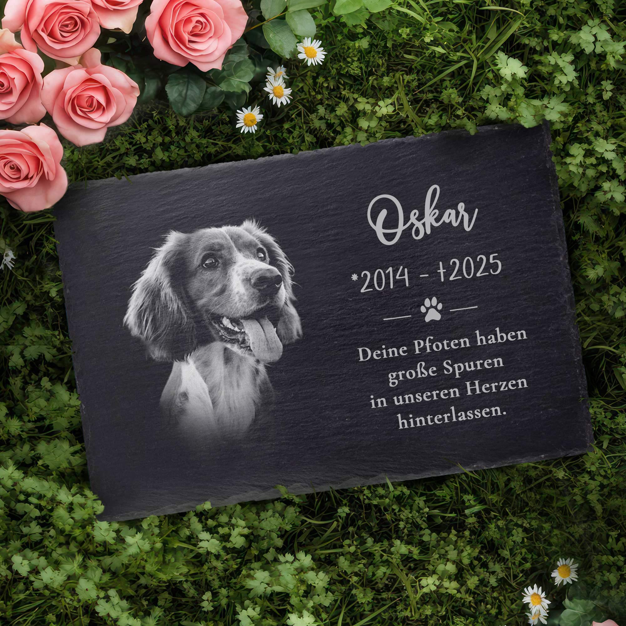 Personalisierte Grabplatte mit Foto - Hund & Katze