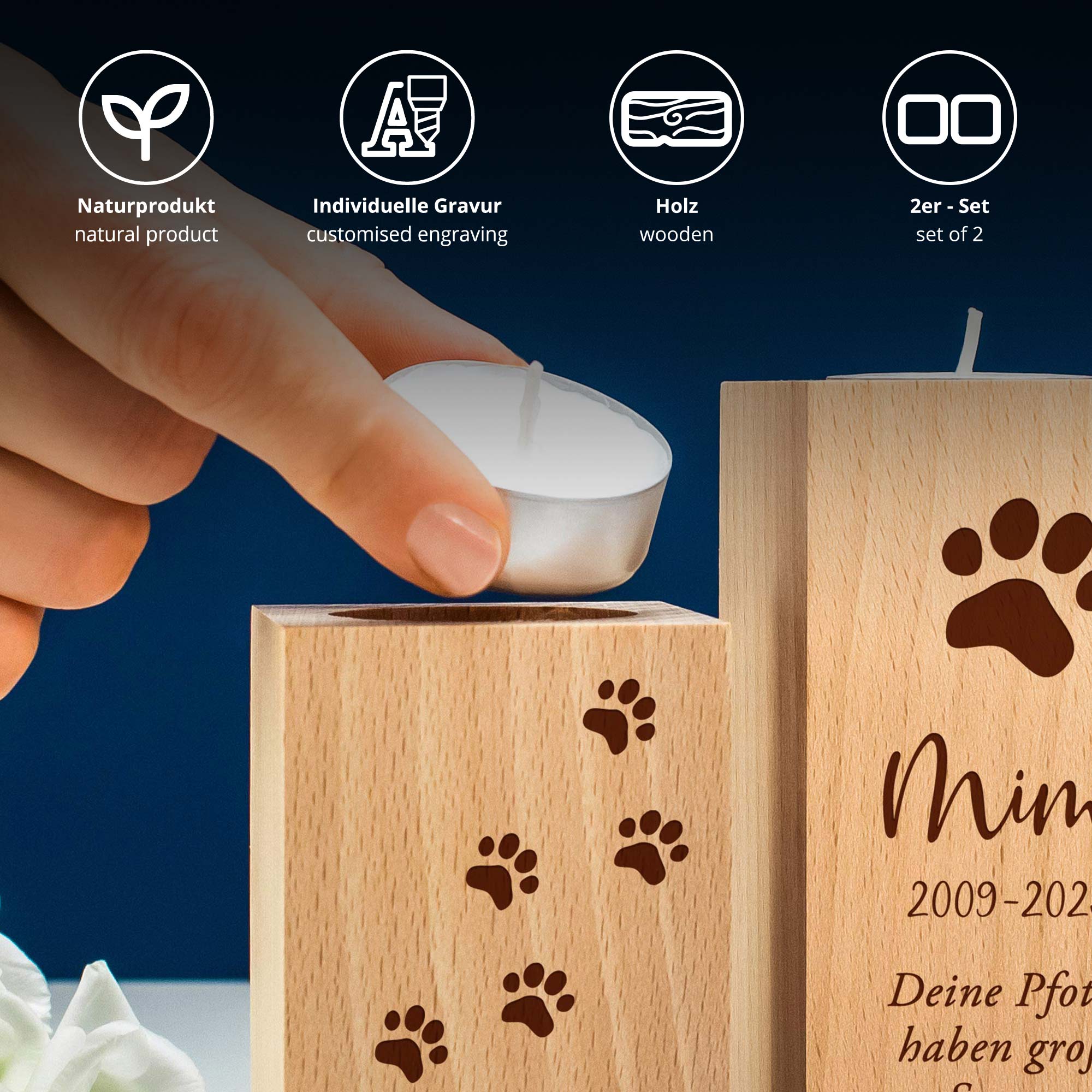 Teelichthalter Set mit Gravur zur Trauer - Katze