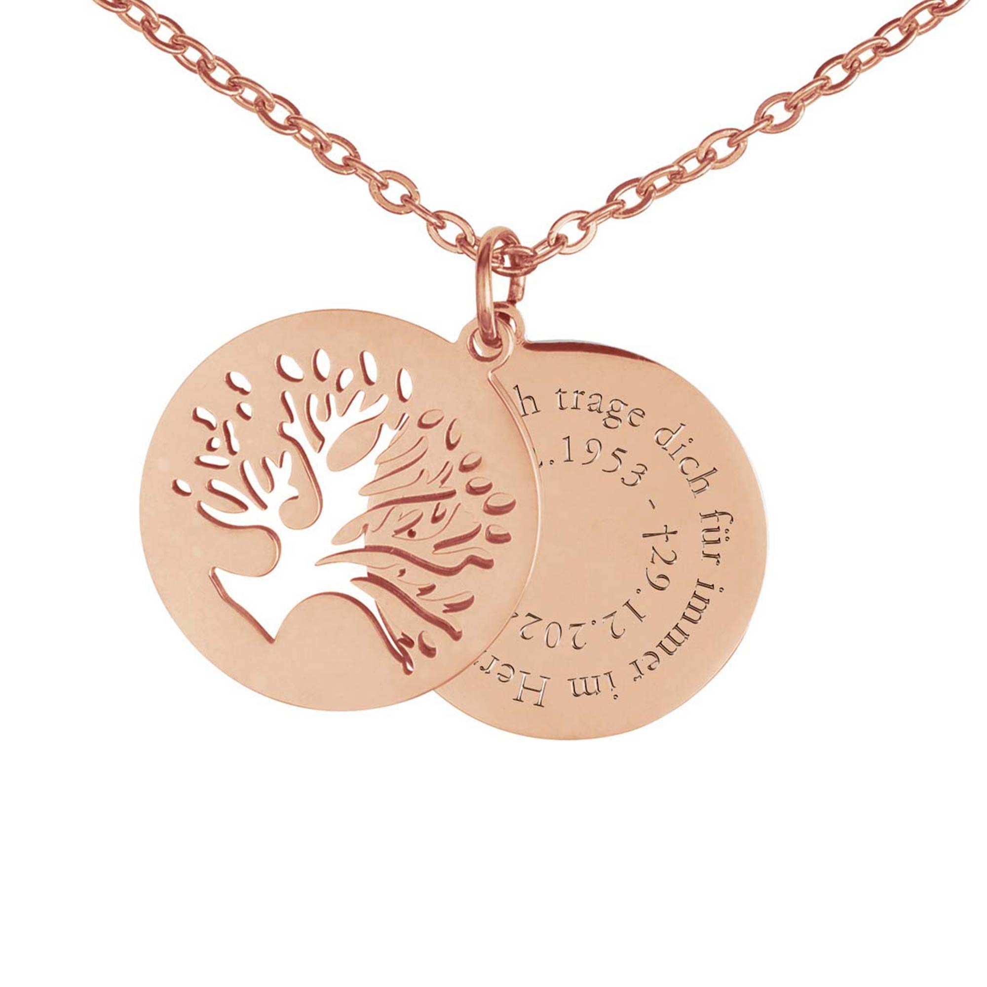 Personalisierte Halskette Roségold mit 2 Anhängern - Lebensbaum