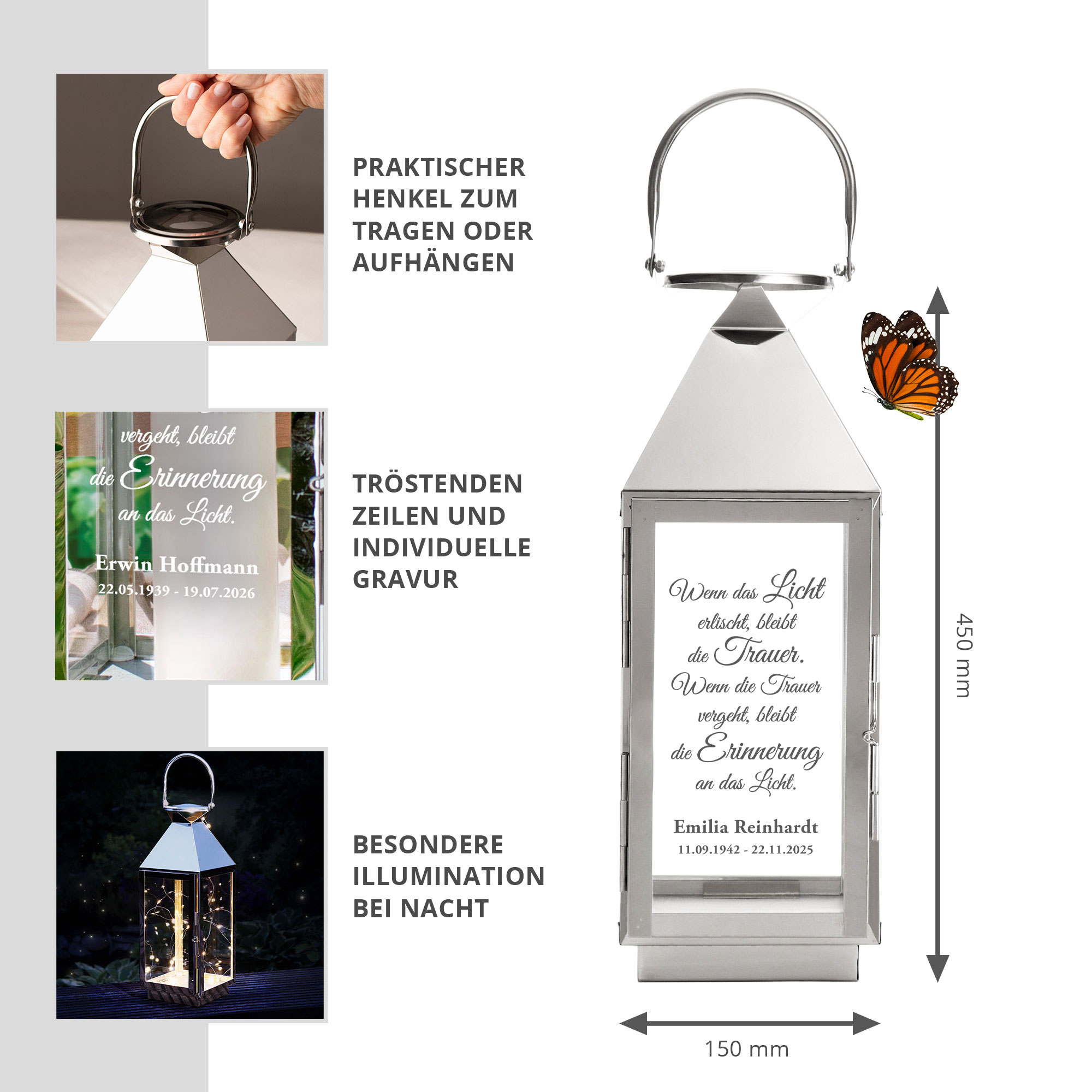 Personalisierte Silber Laterne - Wenn das Licht erlischt