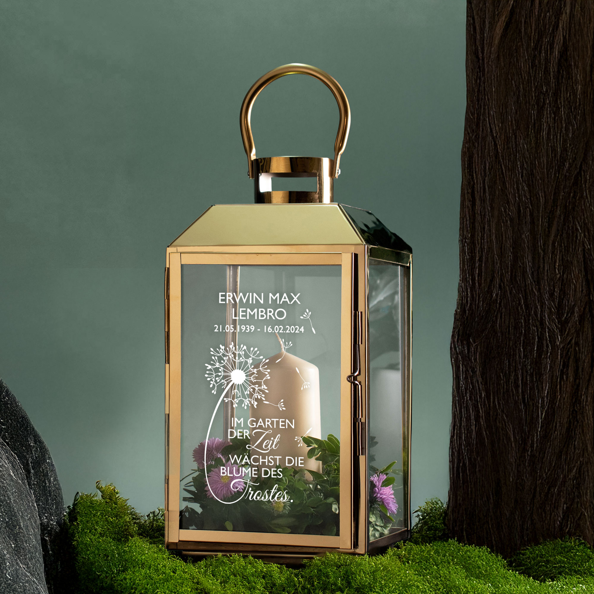 Personalisierte Gold Laterne - Blume des Trostes