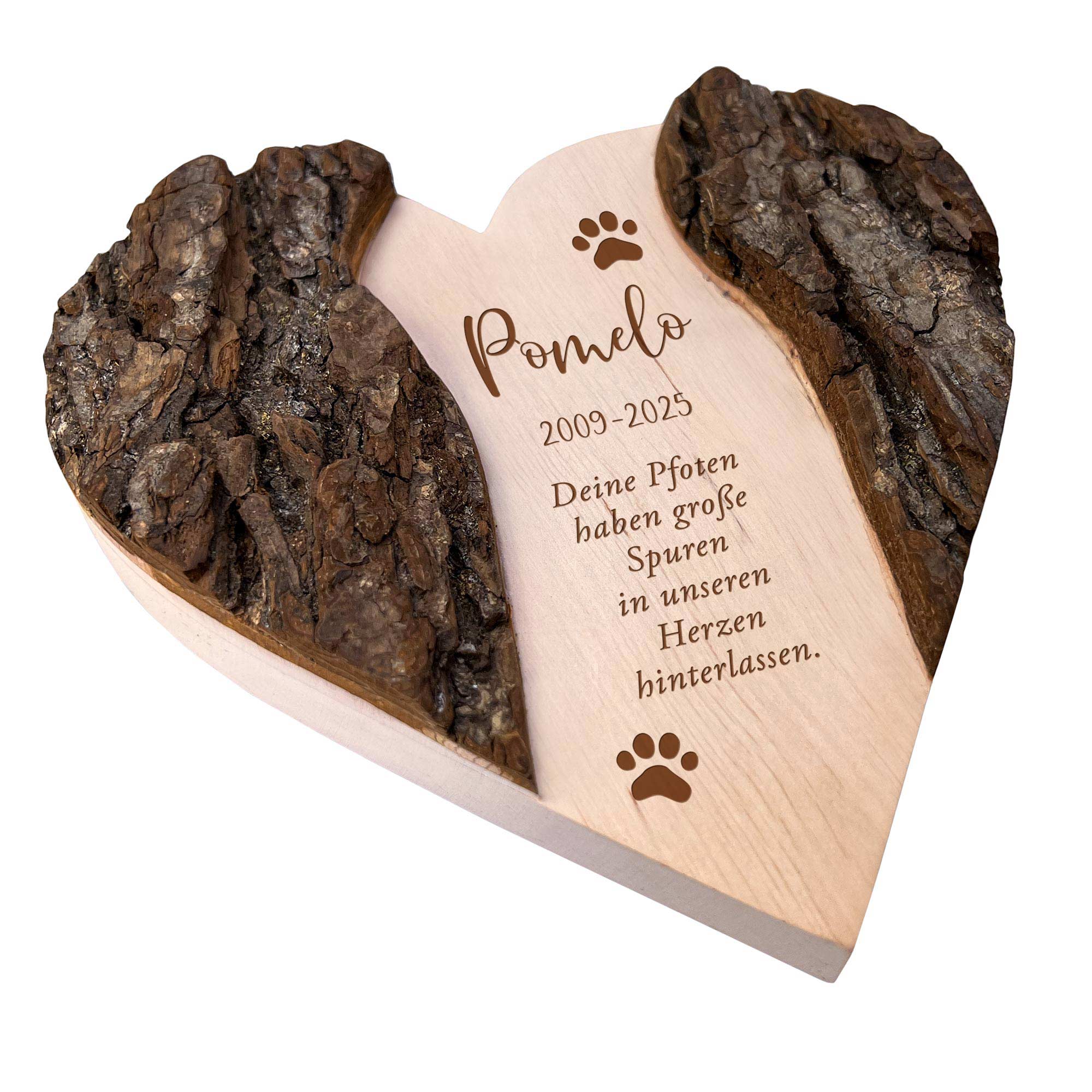 Personalisiertes Holzherz mit Rinde - Katze