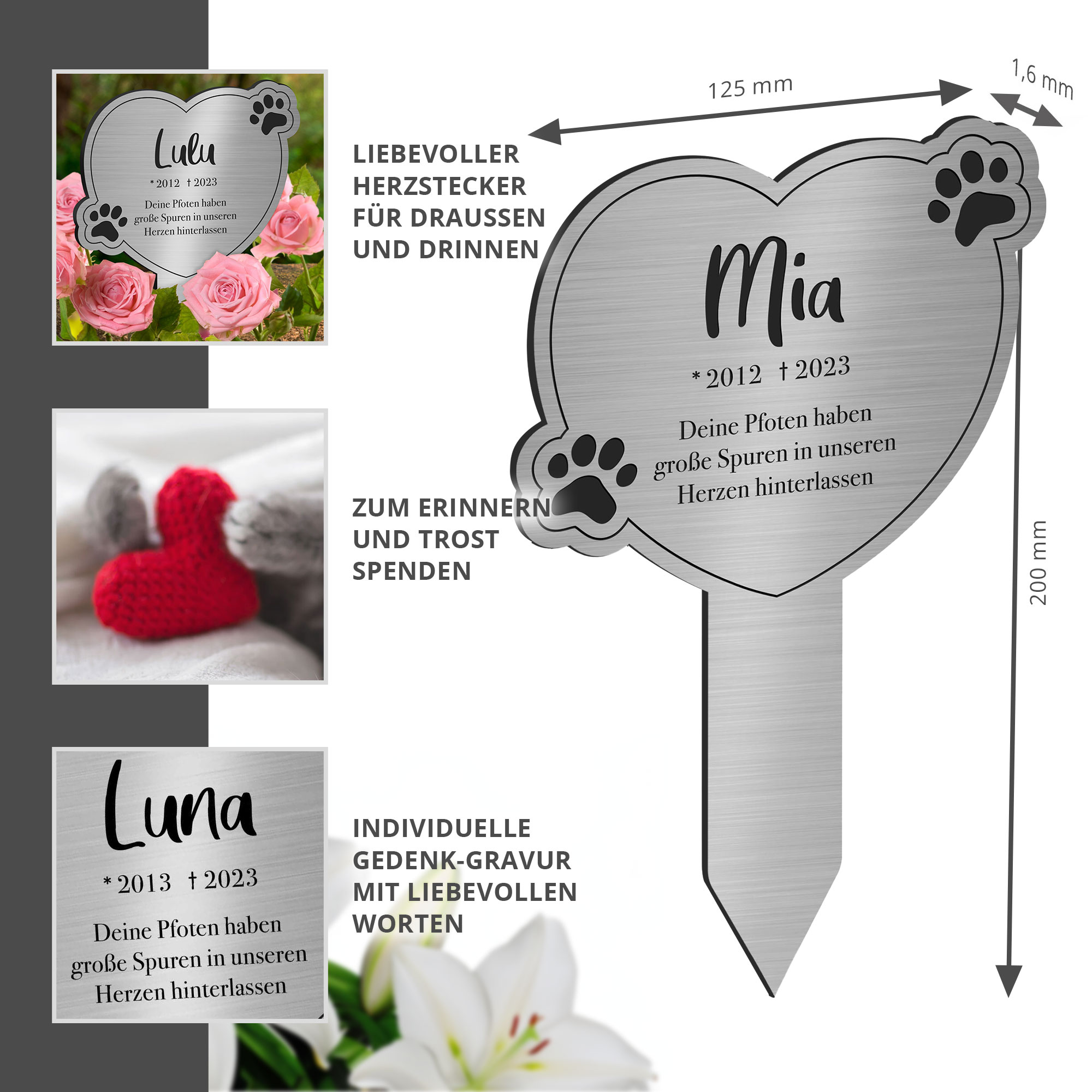 Personalisierte Gedenktafel für Katzen - Silber